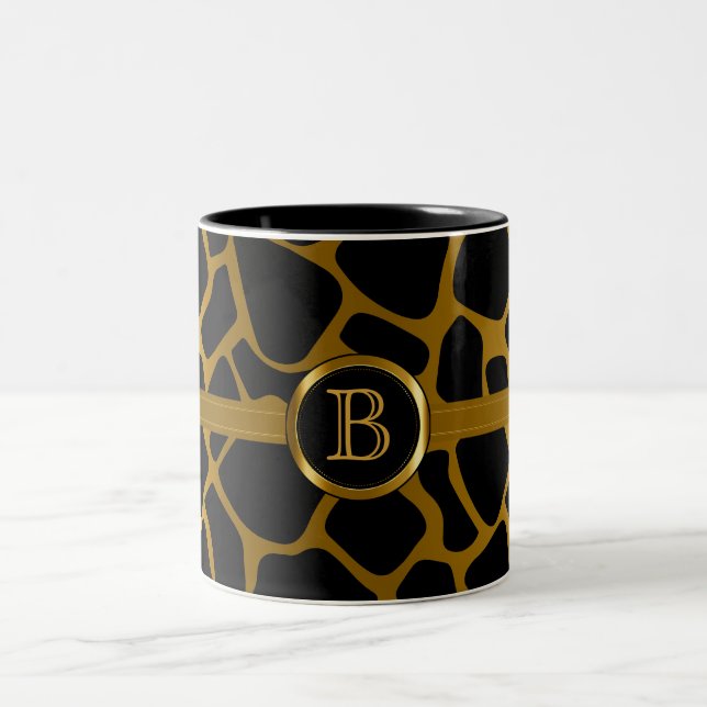 Caneca De Café Em Dois Tons Teste padrão Dourado & preto do monograma (Centro)