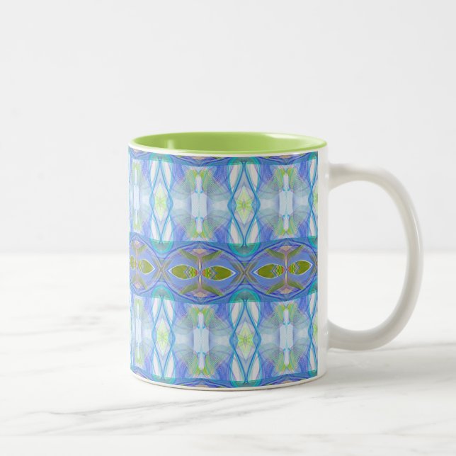Caneca De Café Em Dois Tons teste padrão étnico azul do fractal (Direita)