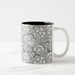 Caneca De Café Em Dois Tons Teste padrão floral do Doodle