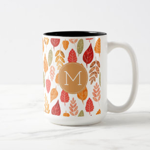 Caneca De Café Em Dois Tons Teste padrão pintado das folhas de outono