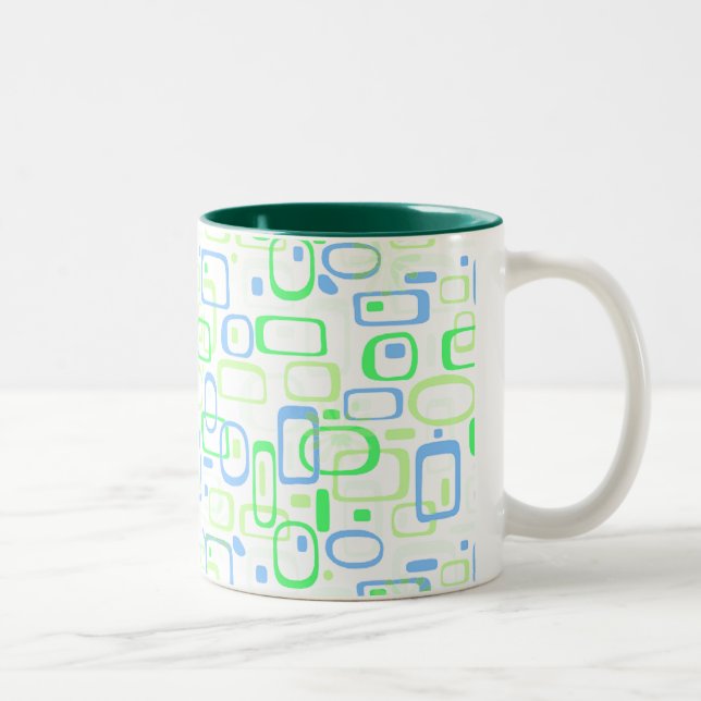 Caneca De Café Em Dois Tons Teste padrão retro verde Funky (Direita)