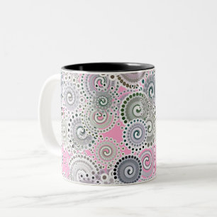 Caneca De Café Em Dois Tons Teste padrão, rosa e cinza do redemoinho do