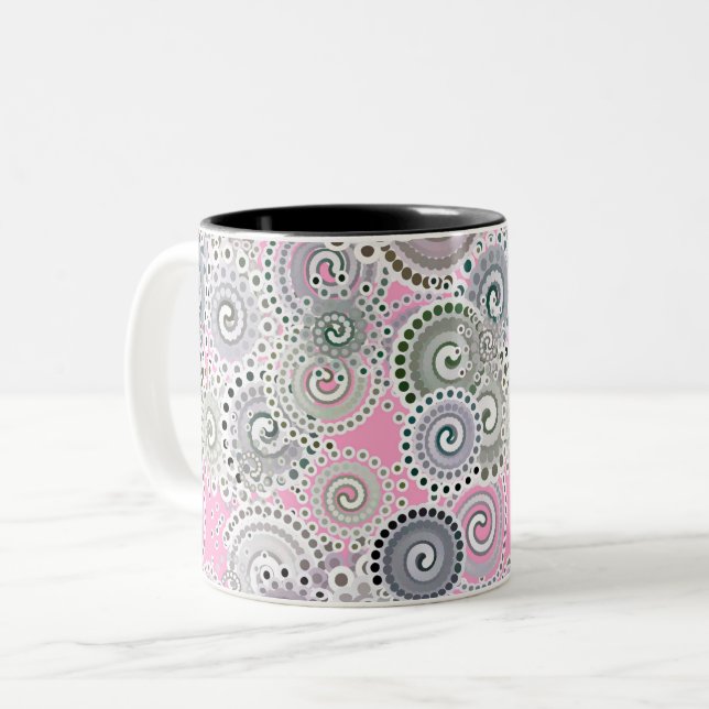 Caneca De Café Em Dois Tons Teste padrão, rosa e cinza do redemoinho do (Frente Esquerda)