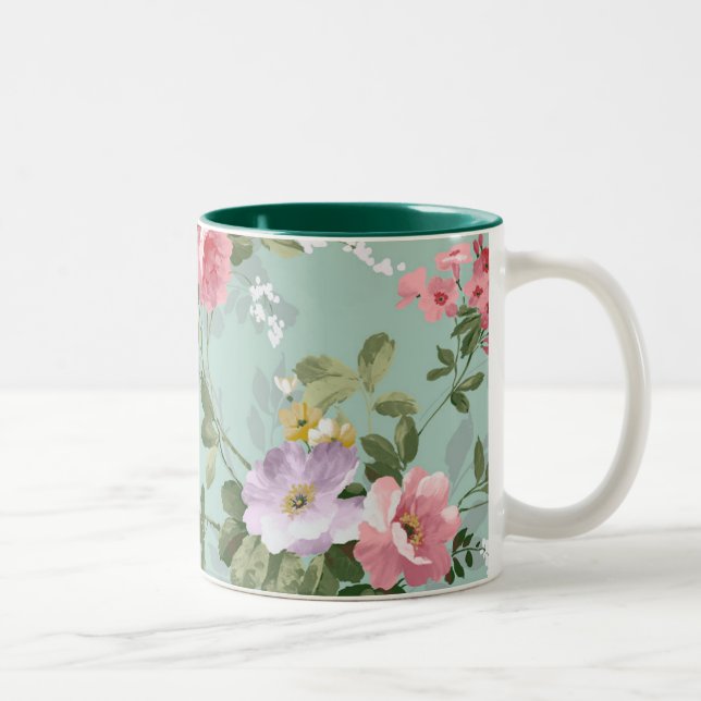 Caneca De Café Em Dois Tons Teste padrão rosa vermelha elegante dos rosas do (Direita)