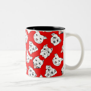 Caneca De Café Em Dois Tons Teste padrão vermelho bonito da cara do cão de