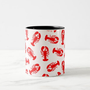 Caneca De Café Em Dois Tons Teste padrão vermelho bonito do animal da lagosta