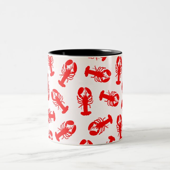 Caneca De Café Em Dois Tons Teste padrão vermelho bonito do animal da lagosta (Centro)