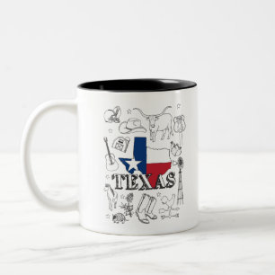 Caneca De Café Em Dois Tons Texas Illustrando Doodles do Texas Pattern