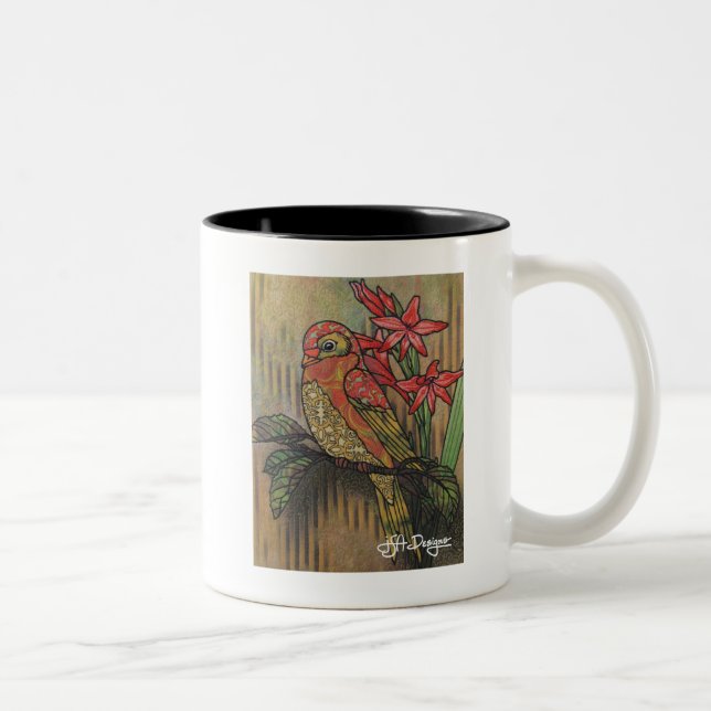 Caneca De Café Em Dois Tons Têxtil Art Bird Coffee Mug (Direita)