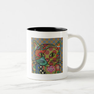 Caneca De Café Em Dois Tons Têxtil Art Gato De Café