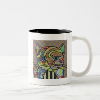 Caneca De Café Em Dois Tons Têxtil Art Gato De Café