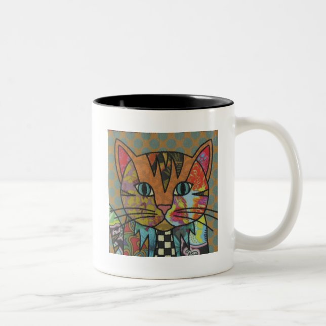 Caneca De Café Em Dois Tons Têxtil Art Gato De Café (Direita)