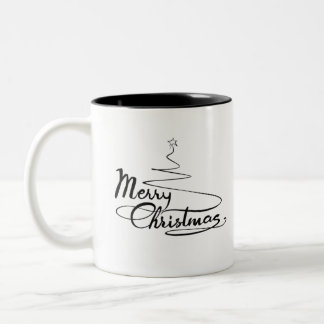 Caneca De Café Em Dois Tons Texto caligráfico de Natal com árvore de Natal
