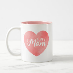 Caneca De Café Em Dois Tons Texto da Super Mãe em cor rosa pintado