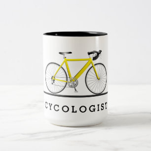 Caneca De Café Em Dois Tons Texto do cicologista com bicicleta amarela