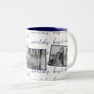 Caneca De Café Em Dois Tons Texto do Melhor Pai do Mundo Azul com Fotos Person
