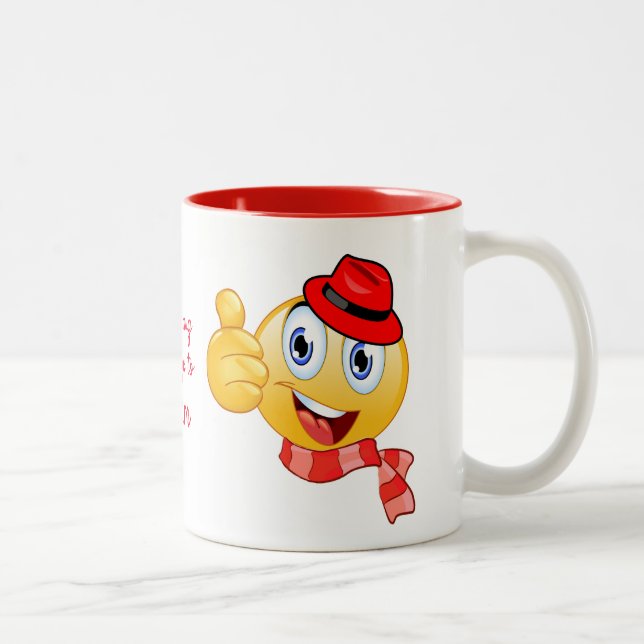 Caneca De Café Em Dois Tons Texto Personalizado Aperta Emoji com Chapéu e Scar (Direita)