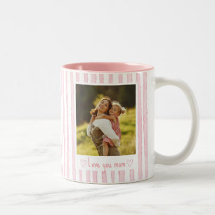 Caneca De Café Em Dois Tons Texto Personalizado Foto Listras Rosa Coquette 