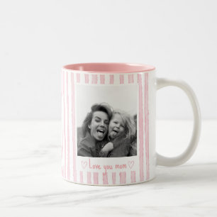 Caneca De Café Em Dois Tons Texto Personalizado Foto Listras Rosa Coquette