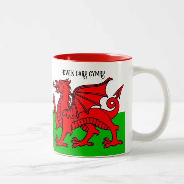 Caneca De Café Em Dois Tons Texto personalizado Sinalizador Welsh (Direita)