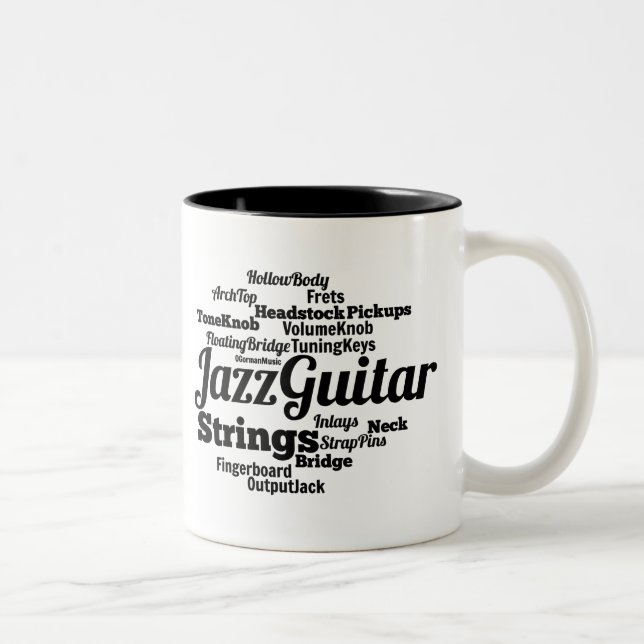 Caneca De Café Em Dois Tons Texto Preto da Nuvem de Guitarra Jazz (Direita)