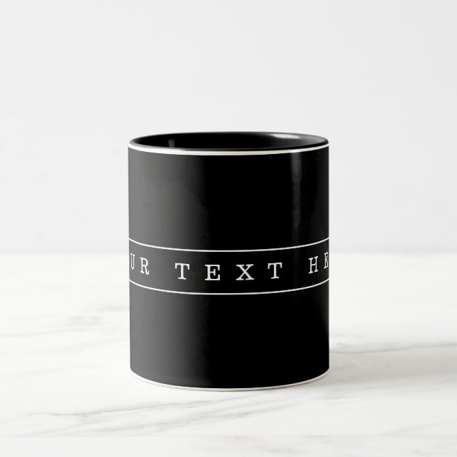 Caneca De Café Em Dois Tons Texto Simples Elegante & Listras Finas (Centro)