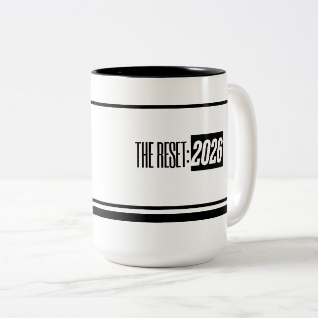 Caneca De Café Em Dois Tons The Reset 2026 Minimal Black & White Two-Tone (Frente Esquerda)