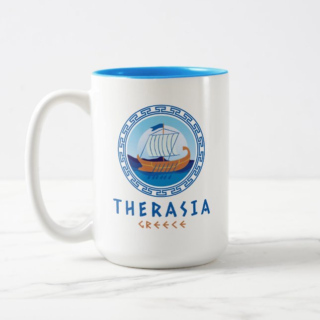 Caneca De Café Em Dois Tons Therasia, Grécia naval grego Design (Esquerda)