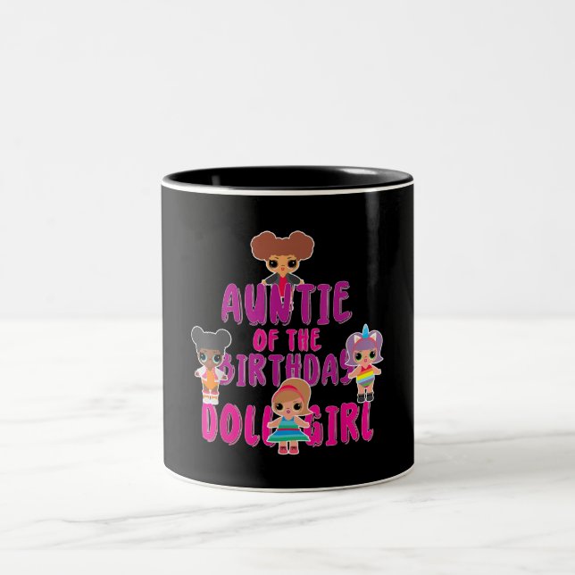 Caneca De Café Em Dois Tons Tia Da Boneca De Aniversário | Presente familiar (Centro)