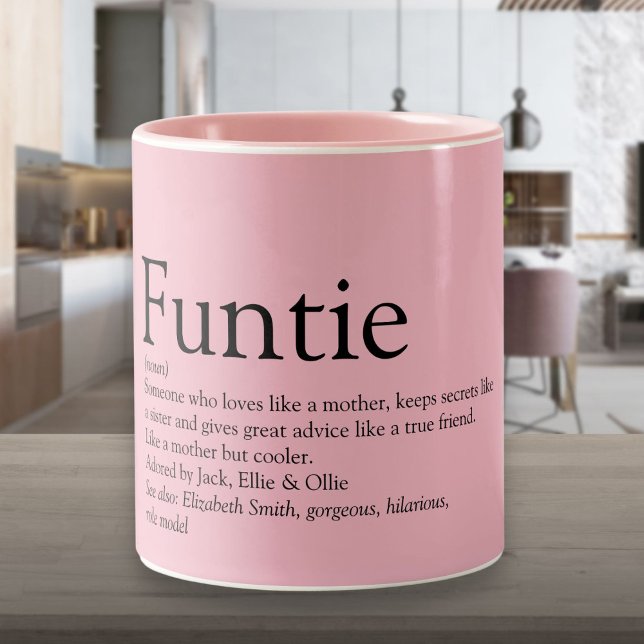 Caneca De Café Em Dois Tons Tia Engraçada Rosa Definição De Dois Toneladas (Pink Funny Funtie Aunt Auntie Definition Two-Tone Two-Tone Coffee Mug)