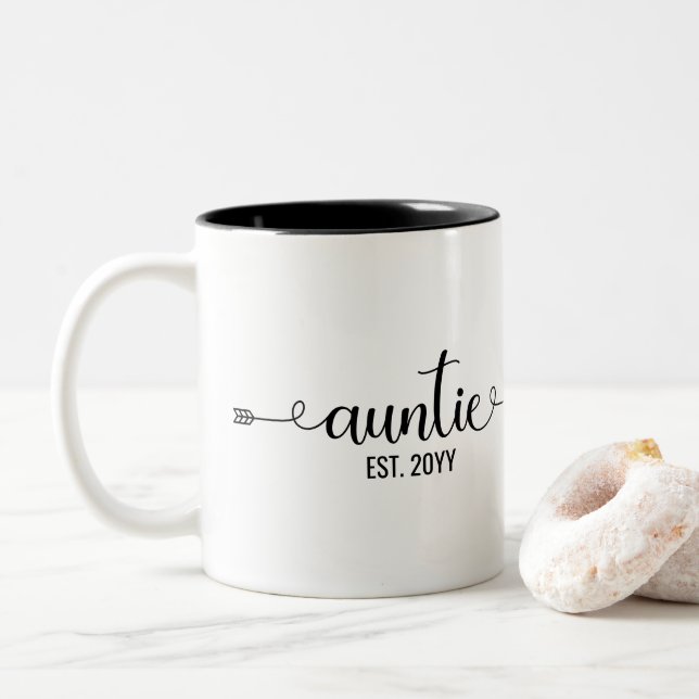 Caneca De Café Em Dois Tons Tia est | Tia a ser presente | Criado (Com Donut)