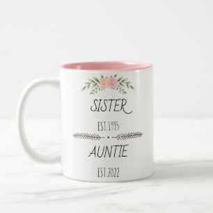 Caneca De Café Em Dois Tons Tia Irmã Personalizada Ano Personalizado, Flor