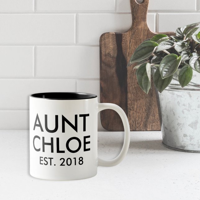 Caneca De Café Em Dois Tons Tia personalizada Mug | Novo anúncio de gravidez (Custom Aunt Mug | New baby Pregnancy Announcement
)