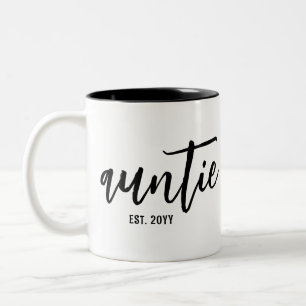 Caneca De Café Em Dois Tons Tia Personalizada. Tipografia de Script de Pincel 