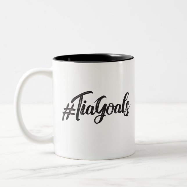 Caneca De Café Em Dois Tons #TiaMeta, Grunge moderno script (Esquerda)