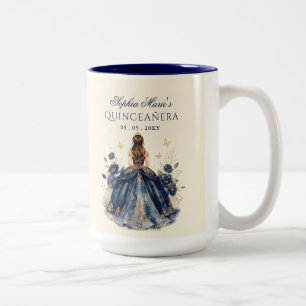 Caneca De Café Em Dois Tons Tiara Floral Borboleta Azul Dourado Quinceañera