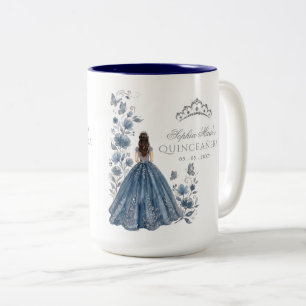 Caneca De Café Em Dois Tons Tiarra Floral Borboleta Prata Azul Quinceañera