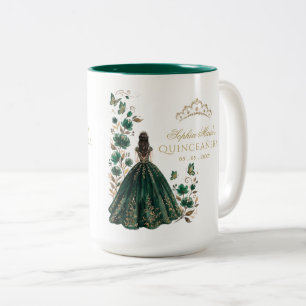 Caneca De Café Em Dois Tons Tiarra Floral Borboleta Verde Dourado Quinceañera