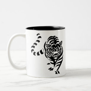 Caneca De Café Em Dois Tons Tiger Cat Grandes Stripes Brancas Negras Prowl Wal