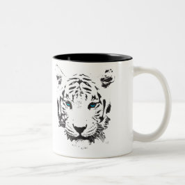 Caneca De Café Em Dois Tons Tigre branco com olhos azuis