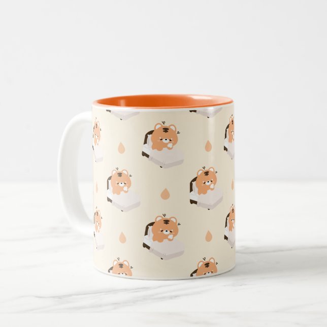 Caneca De Café Em Dois Tons Tigre Cansado Fofo (Frente Esquerda)