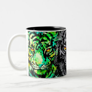 Caneca De Café Em Dois Tons Tigre Coffee Mug | Cabeças de Tigre Coloridas