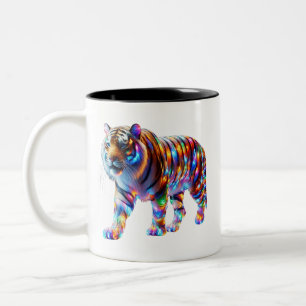 Caneca De Café Em Dois Tons Tigre Colorido Brilhante - Arte Vibrante Glassada