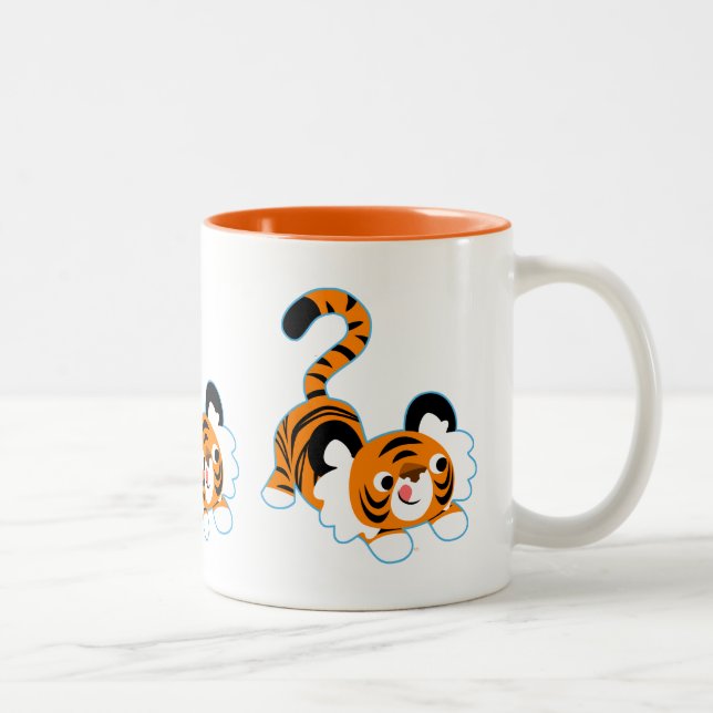Caneca De Café Em Dois Tons Tigre De Cartoon Bonito Pronto Para Jogar (Direita)
