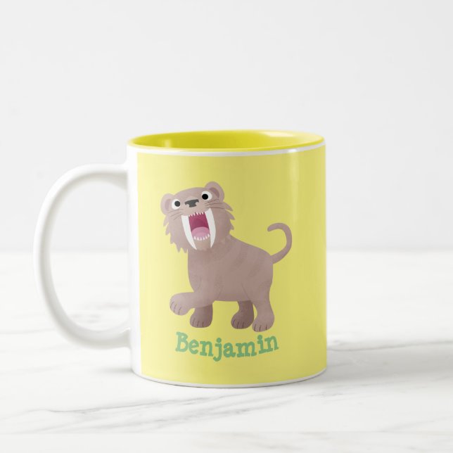 Caneca De Café Em Dois Tons Tigre Dente de Sabre Smilodon Desenho Animado Fofo (Esquerda)