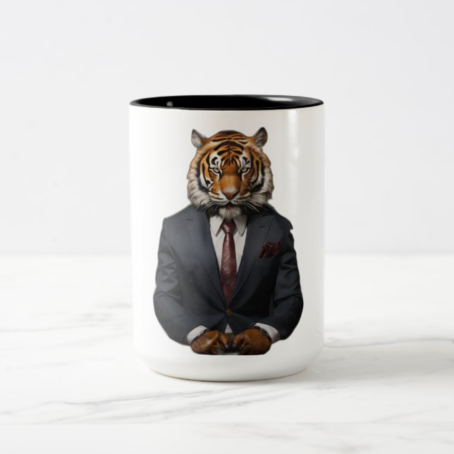Caneca De Café Em Dois Tons Tigre Elegante em uma caneca - Única (Centro)