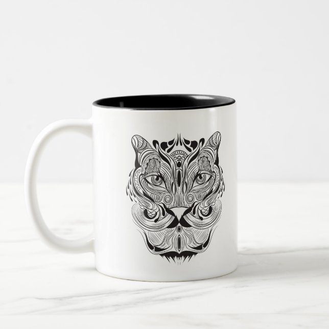 Caneca De Café Em Dois Tons Tigre Gráfico (Esquerda)