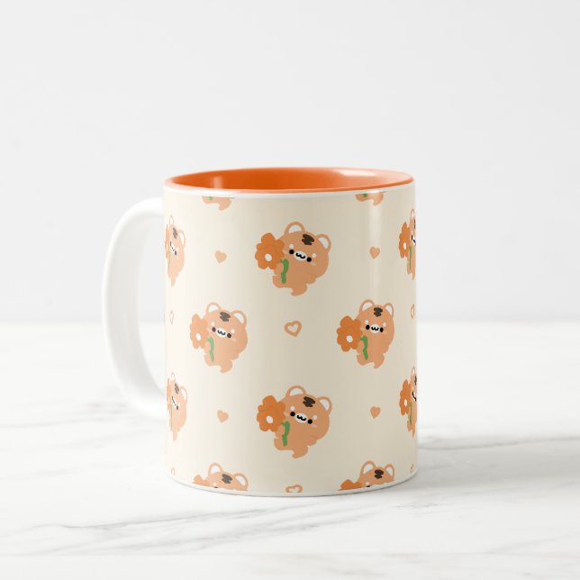 Caneca De Café Em Dois Tons Tigre Romântico Bonito (Frente Esquerda)