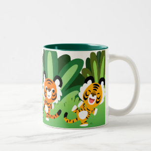 Caneca De Café Em Dois Tons Tigres bonitos dos desenhos animados que dançam n