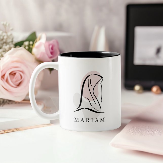 Caneca De Café Em Dois Tons Timeless Elegance Customizable Hijab Line Art (Criador carregado)